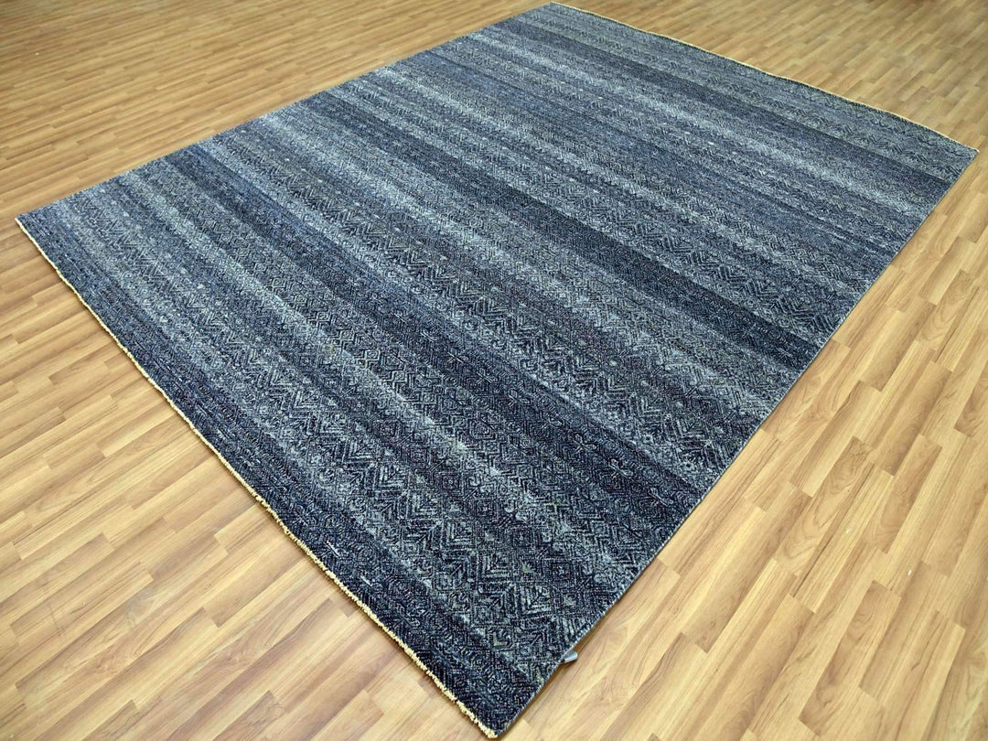 8'0" x 10'2" New Hand Knotted Blue Wool Rectangle Oriental Rug - MOA10279372