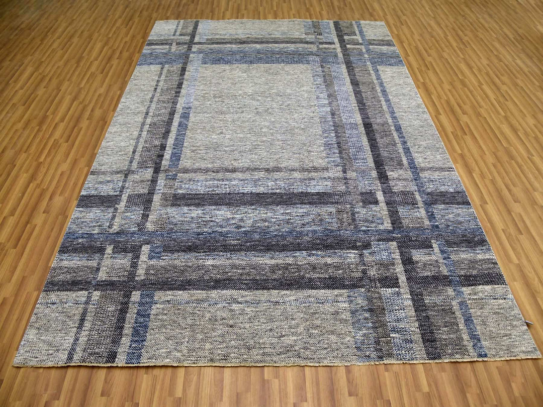 9'0" x 12'1" New Hand Knotted Grey Wool Rectangle Oriental Rug - MOA10279381