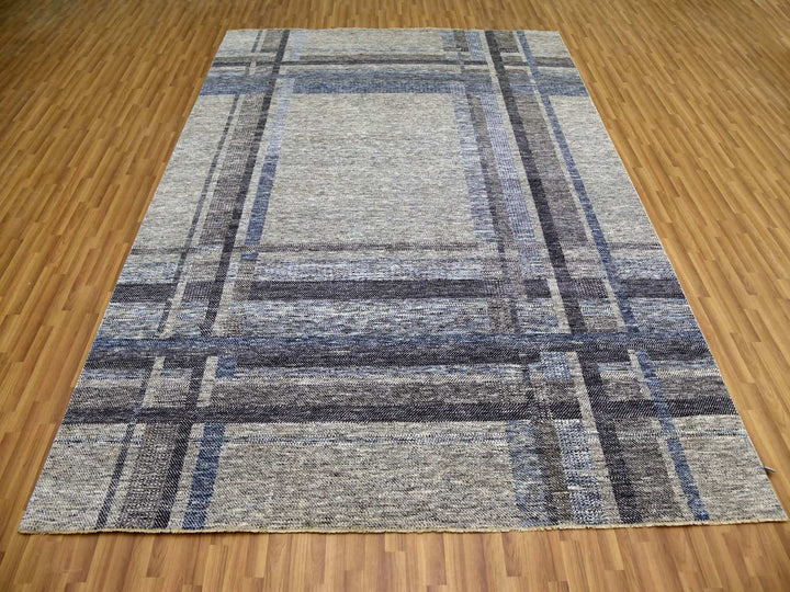 9'0" x 12'1" New Hand Knotted Grey Wool Rectangle Oriental Rug - MOA10279381