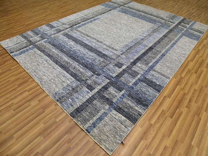 9'0" x 12'1" New Hand Knotted Grey Wool Rectangle Oriental Rug - MOA10279381
