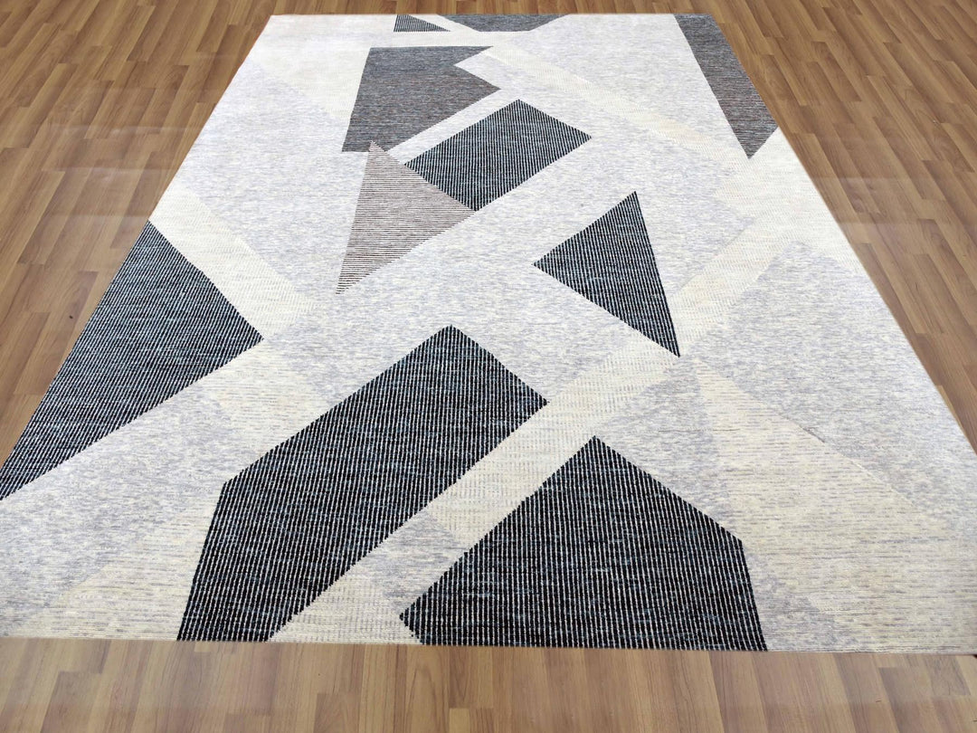11'10" x 15'2" New Hand Knotted Grey Wool Rectangle Oriental Rug - MOA10279399