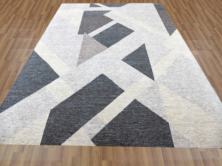 11'10" x 15'2" New Hand Knotted Grey Wool Rectangle Oriental Rug - MOA10279399