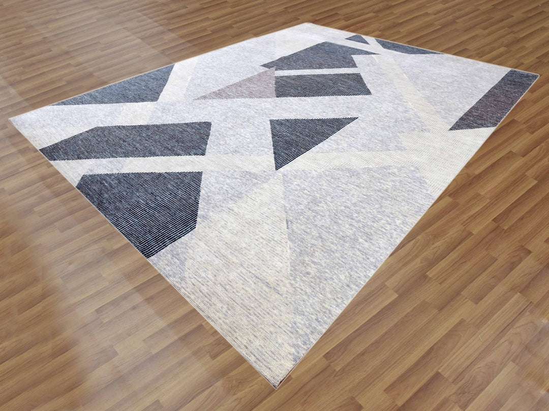 11'10" x 15'2" New Hand Knotted Grey Wool Rectangle Oriental Rug - MOA10279399