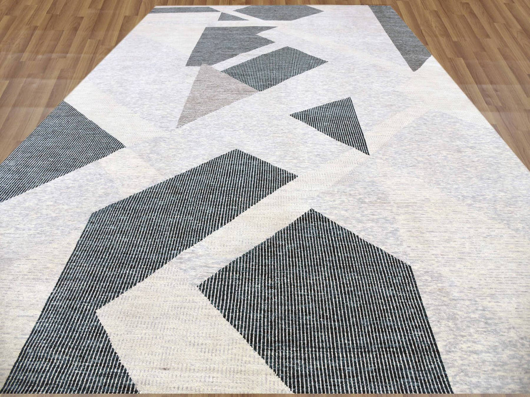 12'1" x 18'0" New Hand Knotted Grey Wool Rectangle Oriental Rug - MOA10279401