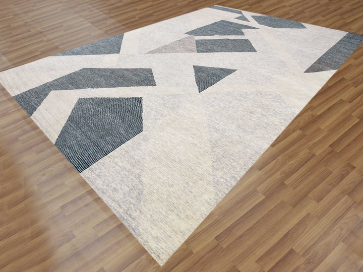 12'1" x 18'0" New Hand Knotted Grey Wool Rectangle Oriental Rug - MOA10279401