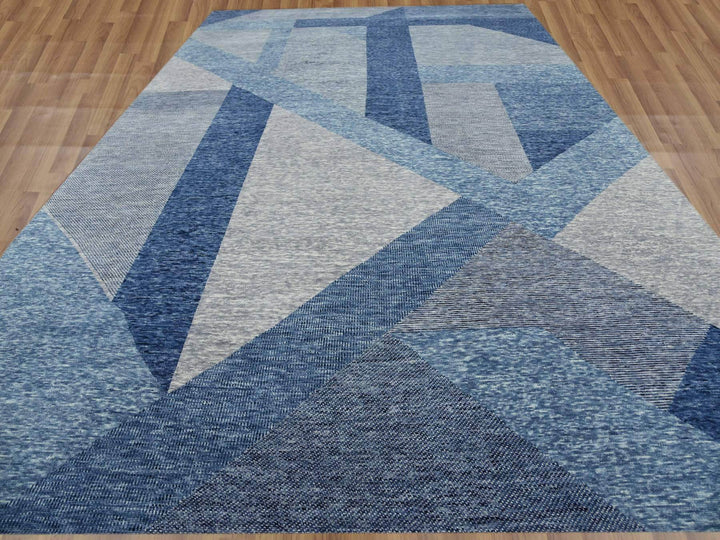 12'2" x 18'3" New Hand Knotted Blue Wool Rectangle Oriental Rug - MOA10279405