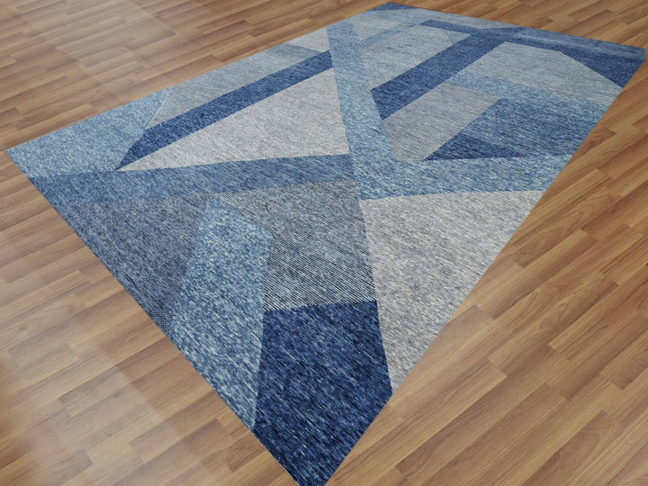 12'2" x 18'3" New Hand Knotted Blue Wool Rectangle Oriental Rug - MOA10279405