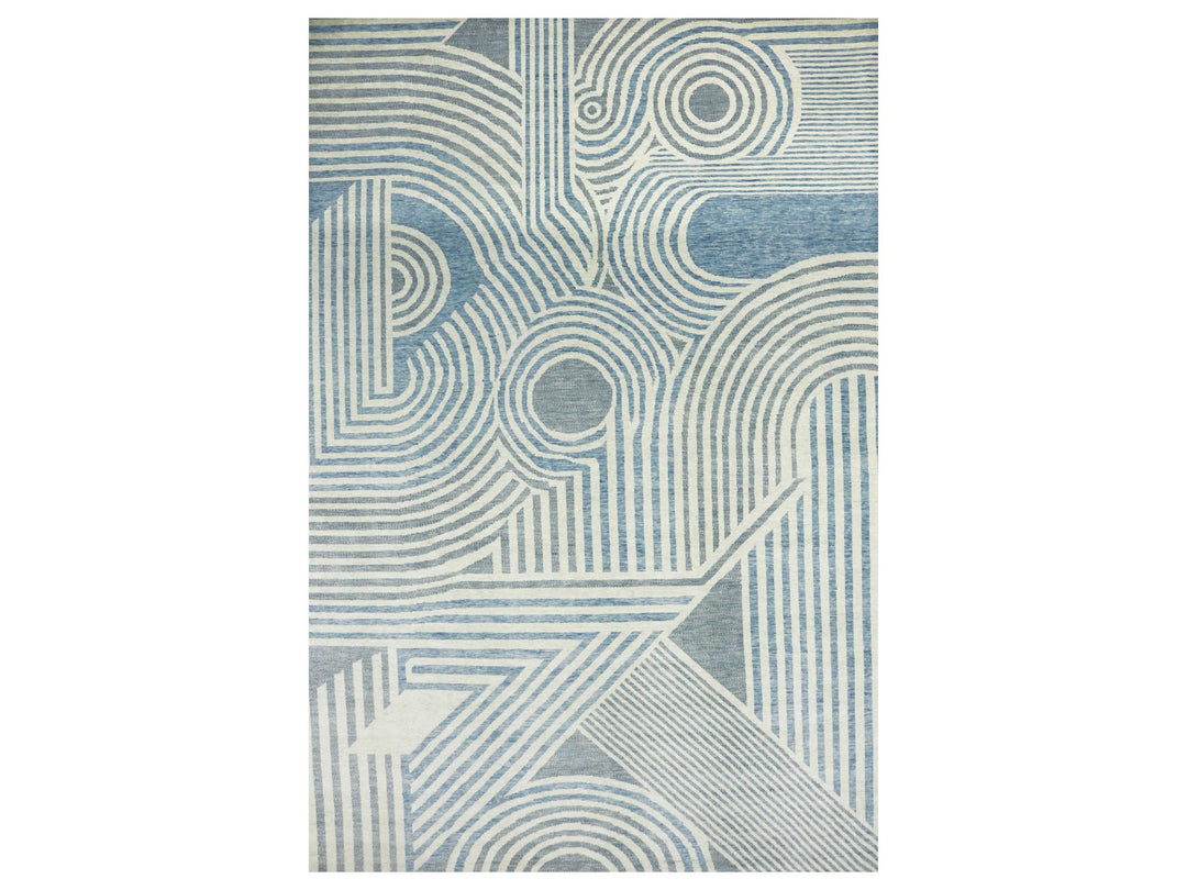 12'2" x 18'4" New Hand Knotted Blue Wool Rectangle Oriental Rug - MOA10279409