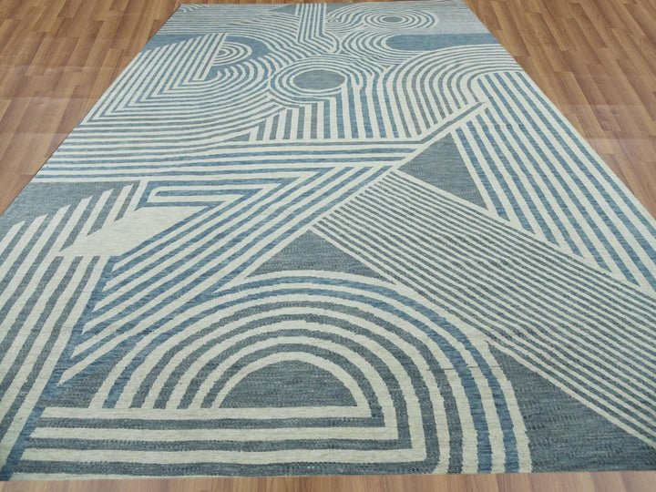 12'2" x 18'4" New Hand Knotted Blue Wool Rectangle Oriental Rug - MOA10279409
