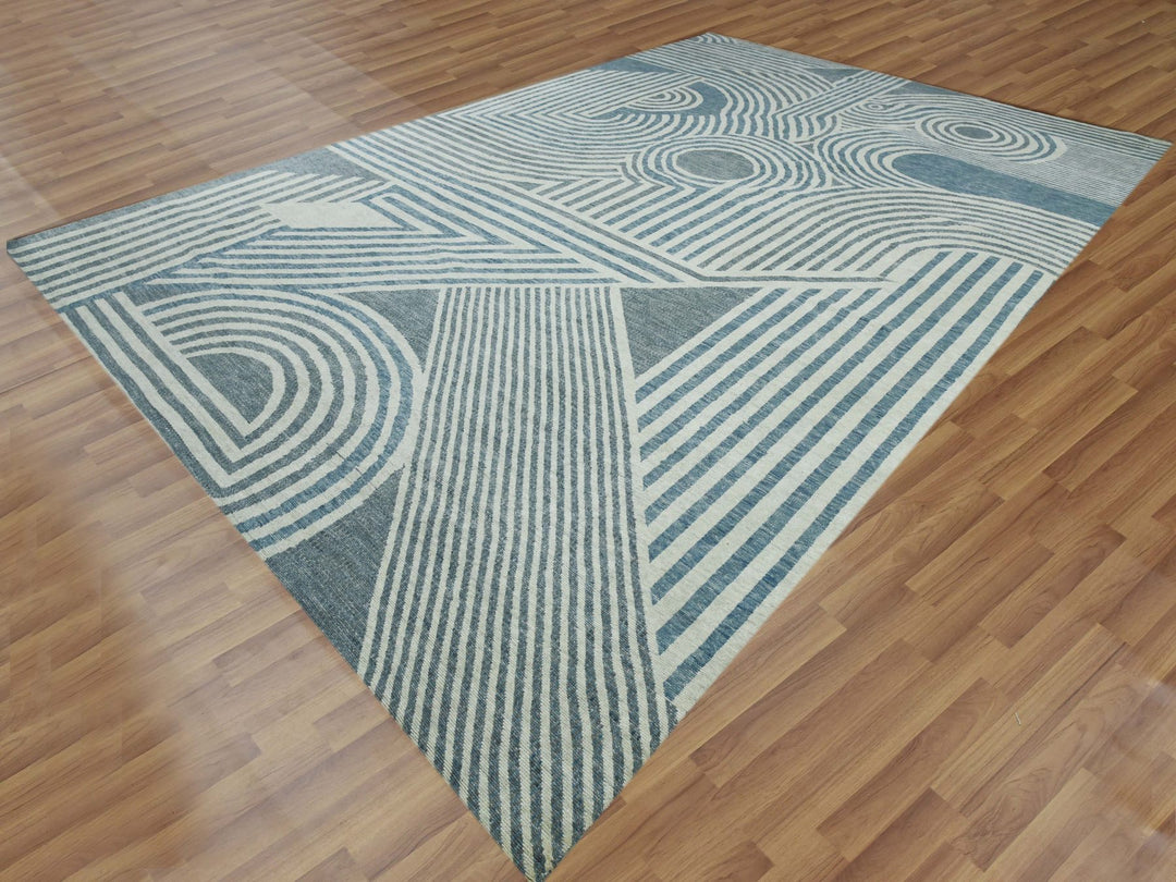 12'2" x 18'4" New Hand Knotted Blue Wool Rectangle Oriental Rug - MOA10279409