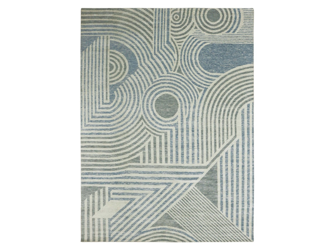 9'1" x 12'1" New Hand Knotted Blue Wool Rectangle Oriental Rug - MOA10279411