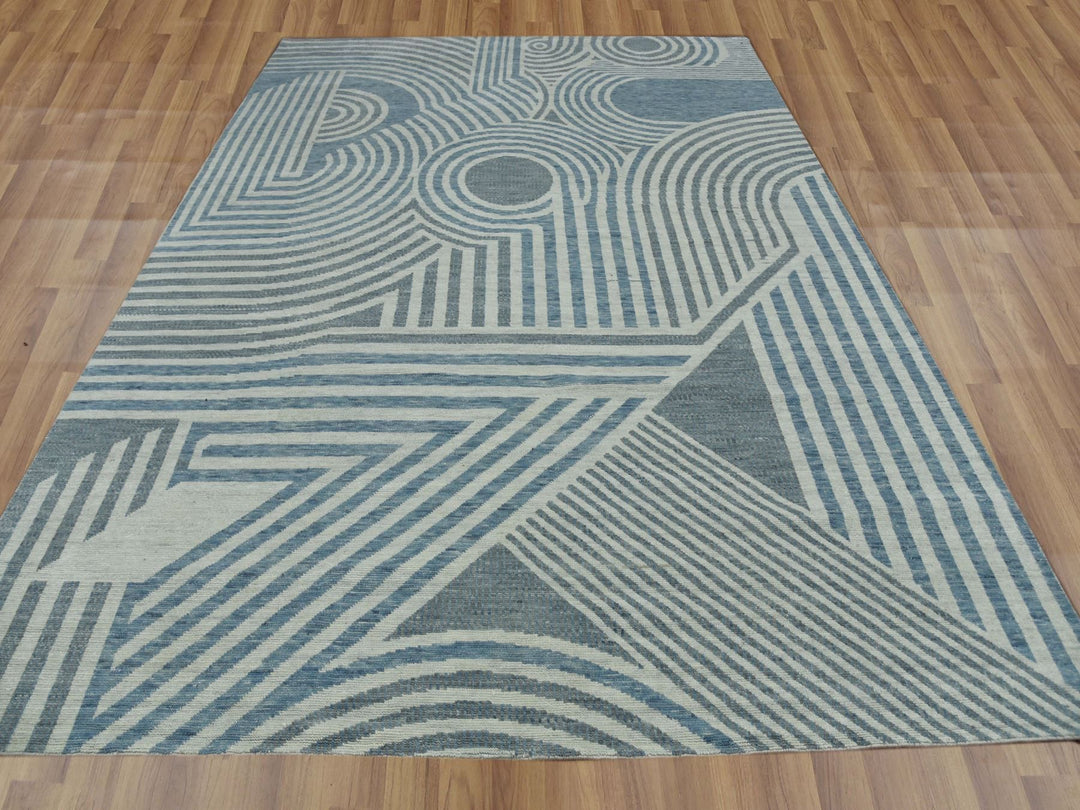 9'1" x 12'1" New Hand Knotted Blue Wool Rectangle Oriental Rug - MOA10279411