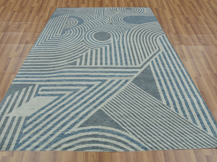 9'1" x 12'1" New Hand Knotted Blue Wool Rectangle Oriental Rug - MOA10279411