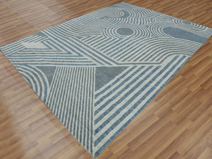 9'1" x 12'1" New Hand Knotted Blue Wool Rectangle Oriental Rug - MOA10279411