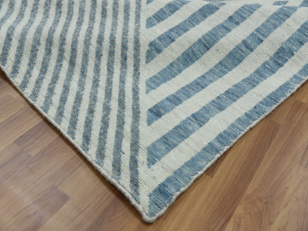 9'1" x 12'1" New Hand Knotted Blue Wool Rectangle Oriental Rug - MOA10279411
