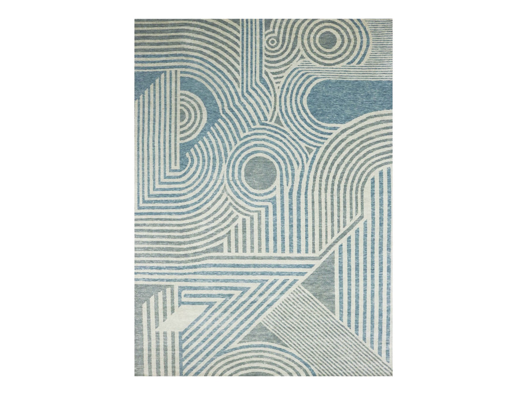 10'1" x 14'0" New Hand Knotted Blue Wool Rectangle Oriental Rug - MOA10279412