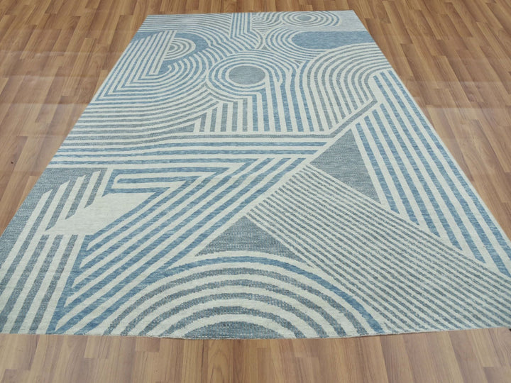 10'1" x 14'0" New Hand Knotted Blue Wool Rectangle Oriental Rug - MOA10279412