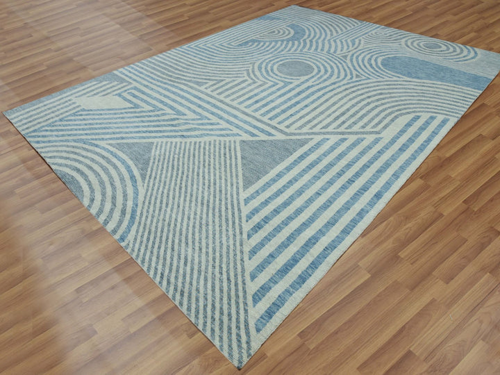 10'1" x 14'0" New Hand Knotted Blue Wool Rectangle Oriental Rug - MOA10279412