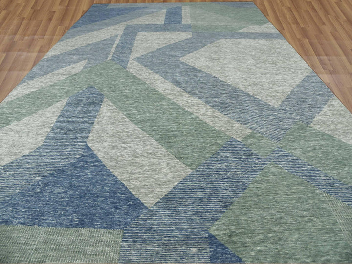 12'2" x 18'3" New Hand Knotted Green Wool Rectangle Oriental Rug - MOA10279414