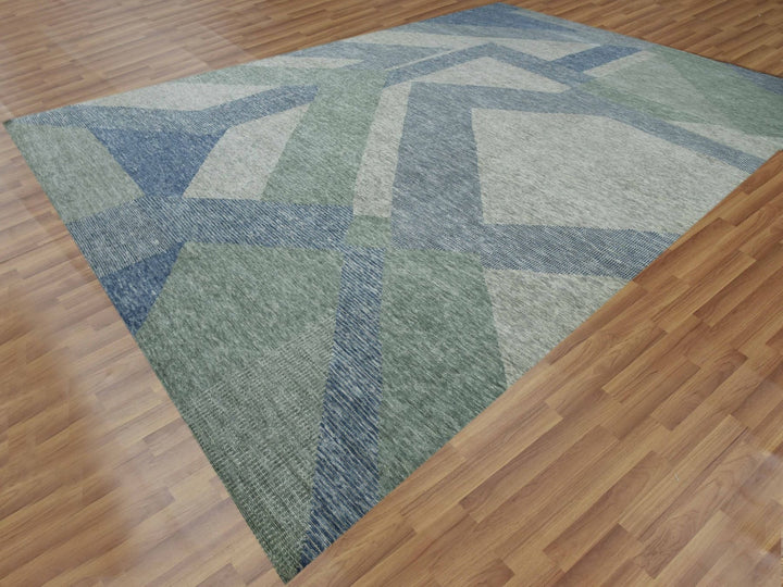 12'2" x 18'3" New Hand Knotted Green Wool Rectangle Oriental Rug - MOA10279414