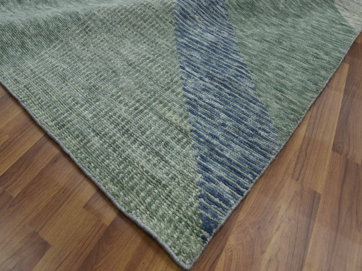 12'2" x 18'3" New Hand Knotted Green Wool Rectangle Oriental Rug - MOA10279414