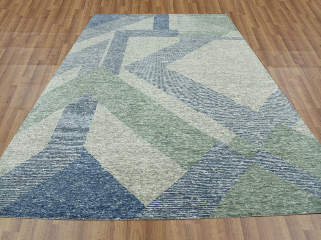 10'0" x 14'0" New Hand Knotted Green Wool Rectangle Oriental Rug - MOA10279416