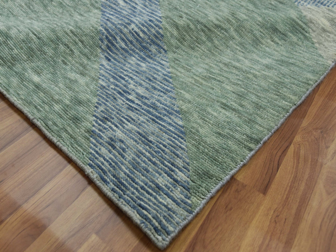 10'0" x 14'0" New Hand Knotted Green Wool Rectangle Oriental Rug - MOA10279416