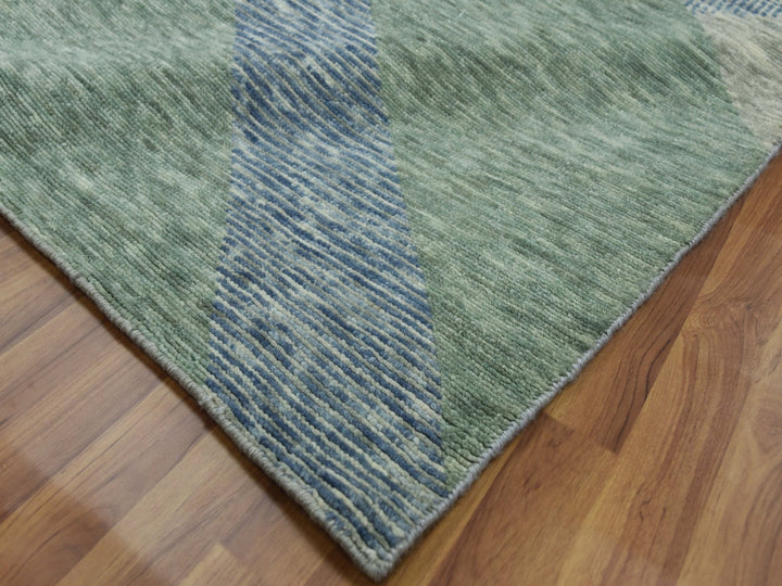 10'0" x 14'0" New Hand Knotted Green Wool Rectangle Oriental Rug - MOA10279416