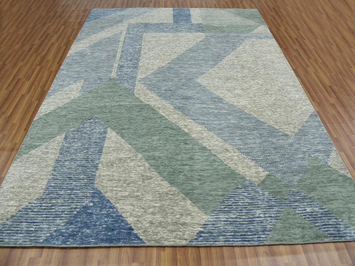 8'2" x 10'4" New Hand Knotted Green Wool Rectangle Oriental Rug - MOA10279418