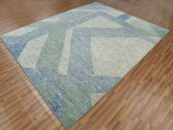 8'2" x 10'4" New Hand Knotted Green Wool Rectangle Oriental Rug - MOA10279418