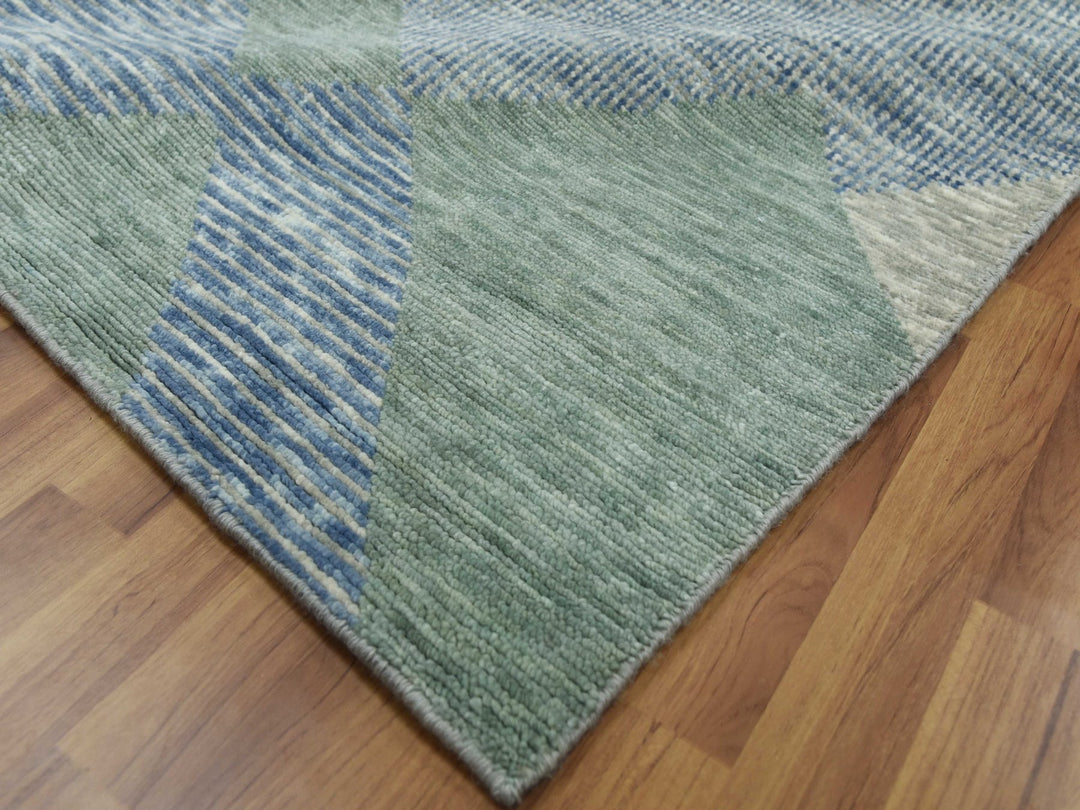8'2" x 10'4" New Hand Knotted Green Wool Rectangle Oriental Rug - MOA10279418