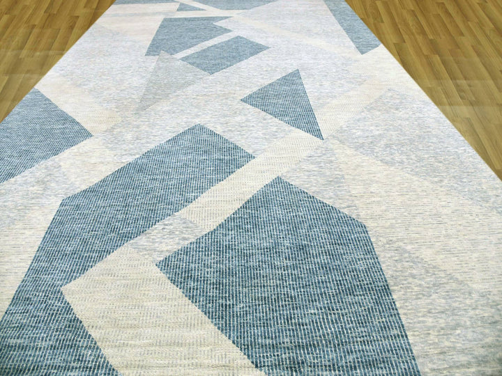 12'1" x 18'4" New Hand Knotted Blue Wool Rectangle Oriental Rug - MOA10279420