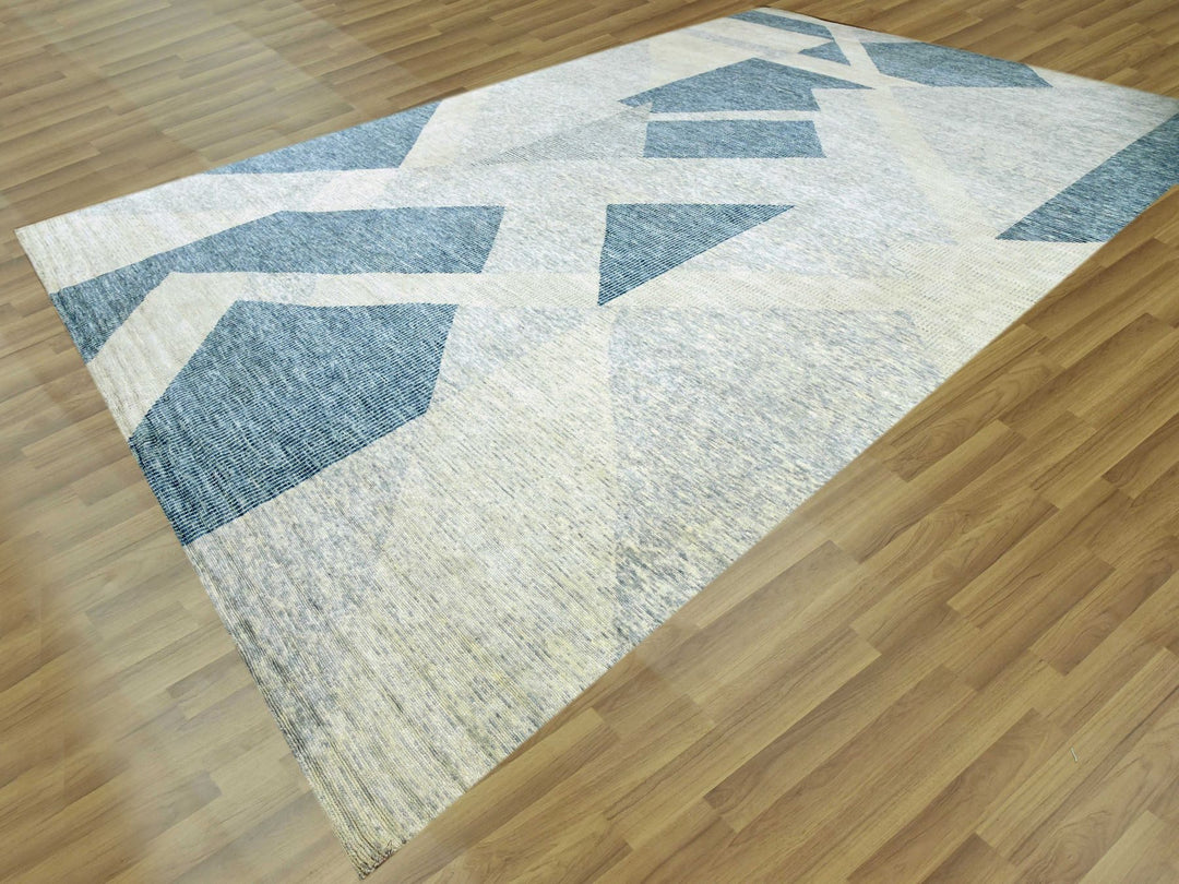 12'1" x 18'4" New Hand Knotted Blue Wool Rectangle Oriental Rug - MOA10279420