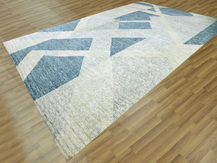 12'1" x 18'4" New Hand Knotted Blue Wool Rectangle Oriental Rug - MOA10279420