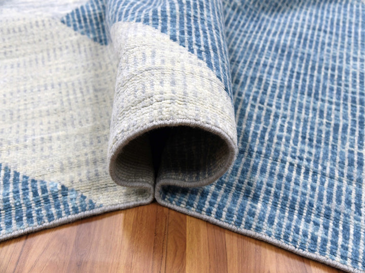 12'1" x 18'4" New Hand Knotted Blue Wool Rectangle Oriental Rug - MOA10279420
