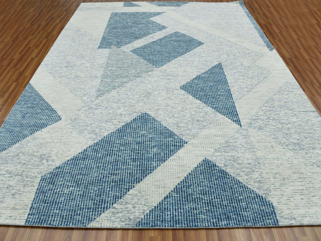9'2" x 12'0" New Hand Knotted Blue Wool Rectangle Oriental Rug - MOA10279421