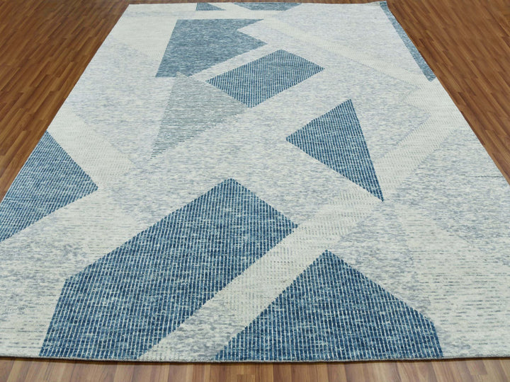 9'2" x 12'0" New Hand Knotted Blue Wool Rectangle Oriental Rug - MOA10279421