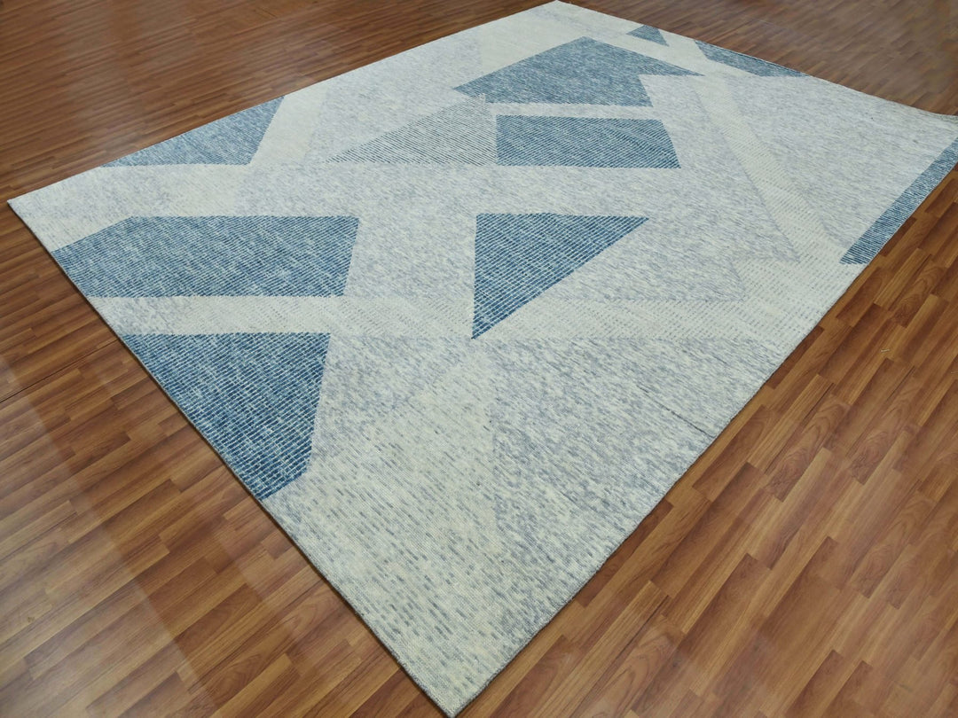 9'2" x 12'0" New Hand Knotted Blue Wool Rectangle Oriental Rug - MOA10279421