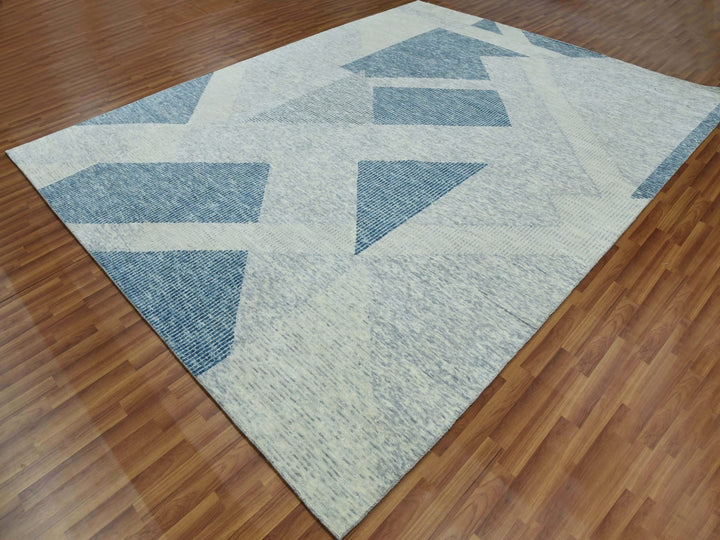 9'2" x 12'0" New Hand Knotted Blue Wool Rectangle Oriental Rug - MOA10279421