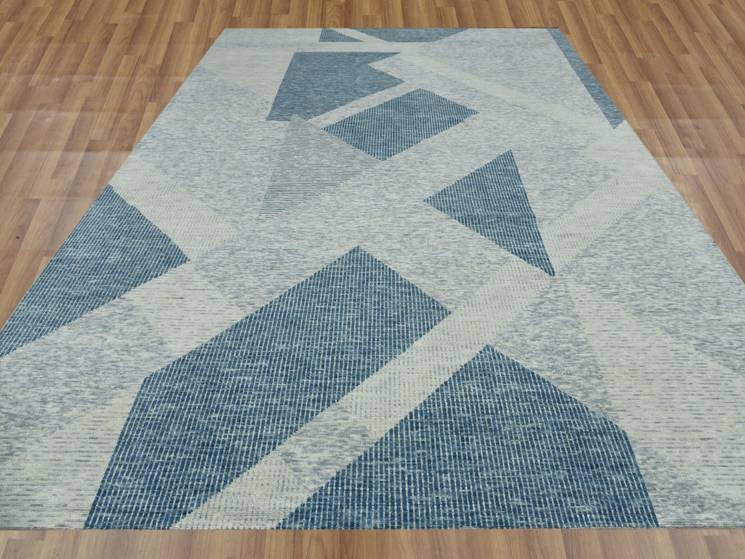 10'2" x 14'2" New Hand Knotted Blue Wool Rectangle Oriental Rug - MOA10279422