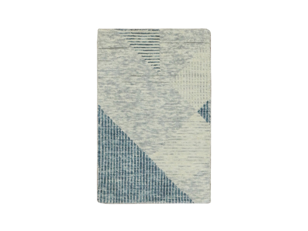 2'0" x 3'0" New Hand Knotted Blue Wool Rectangle Oriental Rug - MOA10279425