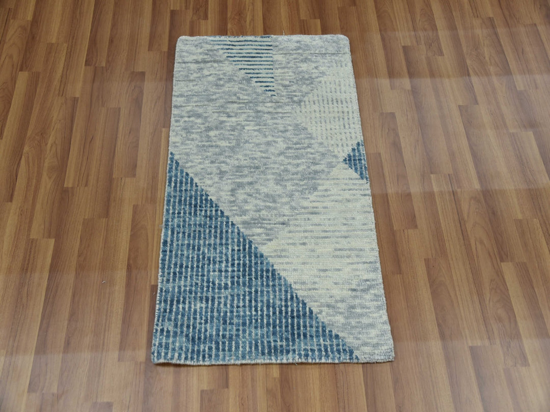 2'0" x 3'0" New Hand Knotted Blue Wool Rectangle Oriental Rug - MOA10279425