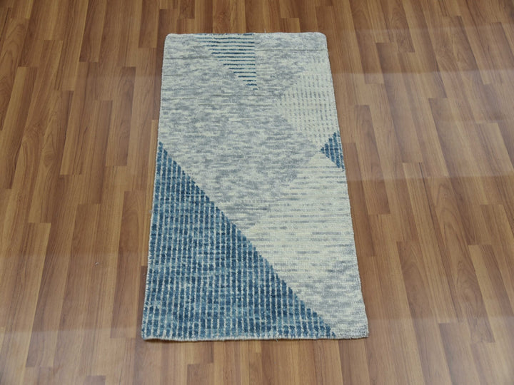 2'0" x 3'0" New Hand Knotted Blue Wool Rectangle Oriental Rug - MOA10279425