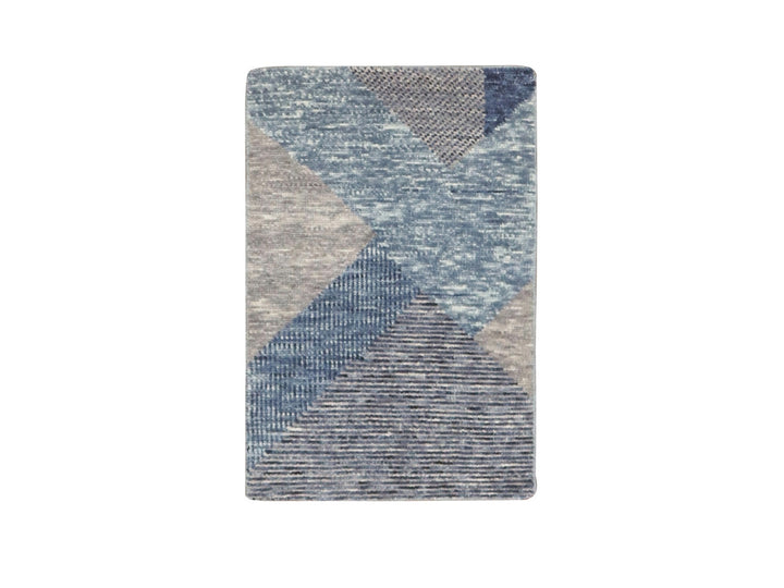 2'0" x 3'0" New Hand Knotted Blue Wool Rectangle Oriental Rug - MOA10279426