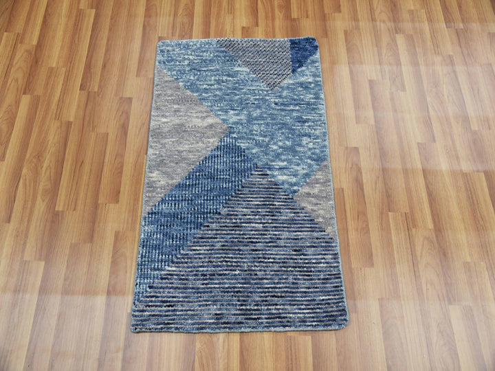2'0" x 3'0" New Hand Knotted Blue Wool Rectangle Oriental Rug - MOA10279426