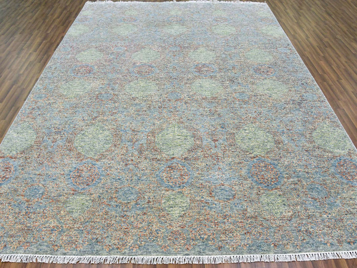 9'2" x 12'0" New Hand Knotted Green Wool Rectangle Oriental Rug - MOA10279434
