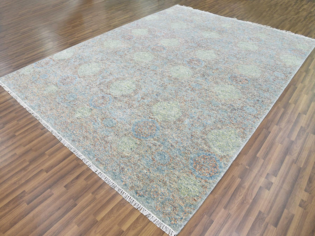 9'2" x 12'0" New Hand Knotted Green Wool Rectangle Oriental Rug - MOA10279434