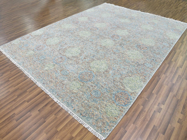 9'2" x 12'0" New Hand Knotted Green Wool Rectangle Oriental Rug - MOA10279434