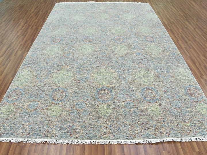 9'0" x 12'0" New Hand Knotted Green Wool Rectangle Oriental Rug - MOA10279435