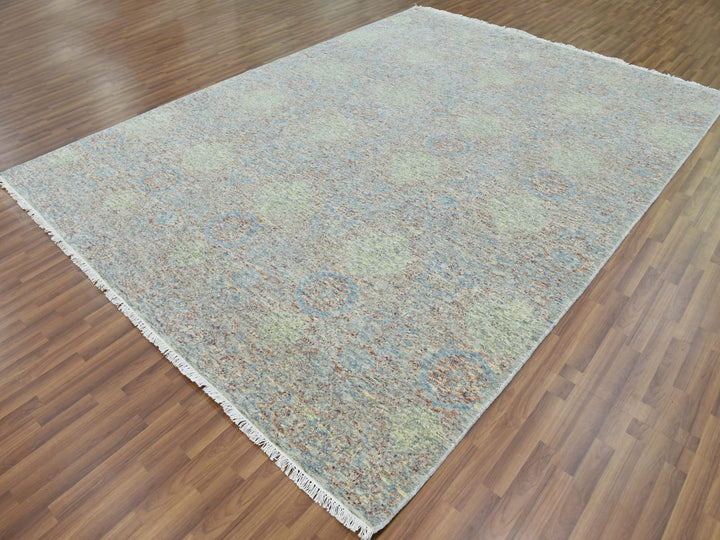9'0" x 12'0" New Hand Knotted Green Wool Rectangle Oriental Rug - MOA10279435